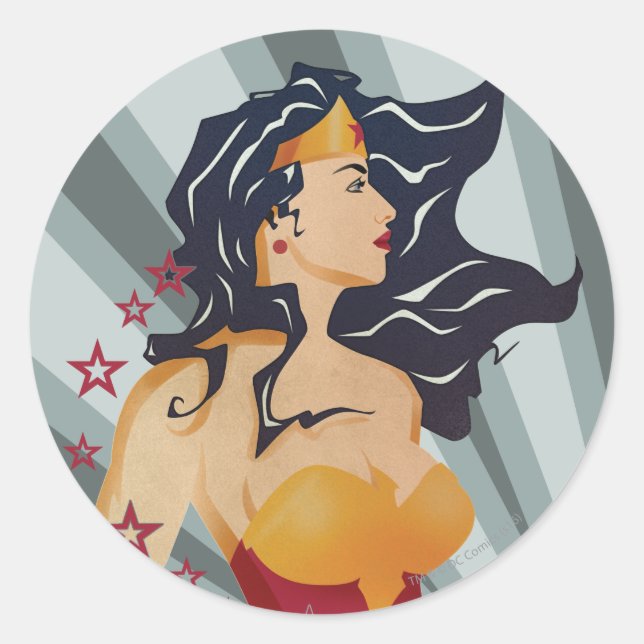 Wonder Woman Retro Profile Sunburst Classic Round Sticker (Front)