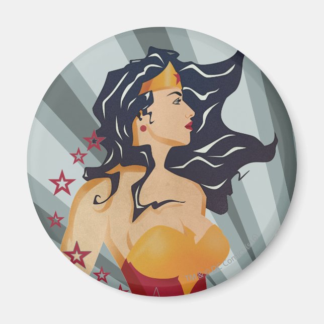 Wonder Woman Retro Profile Sunburst Magnet (Front)