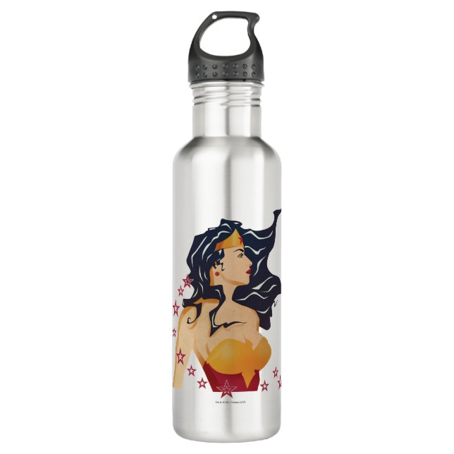 Wonder Woman Retro Profile Sunburst Stainless Steel Water Bottle (Front)