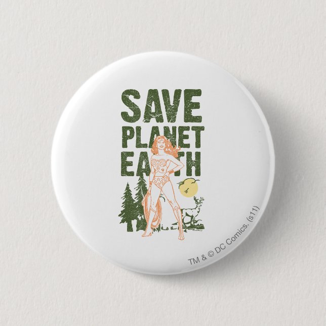 Wonder Woman Save Planet Earth Button (Front)