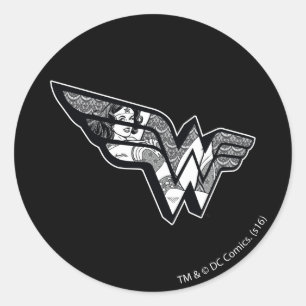Wonder Woman Sitting In Angled Lace Logo Classic Round Sticker