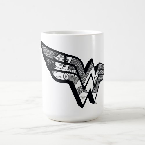 Wonder Woman Sitting In Angled Lace Logo Coffee Mug