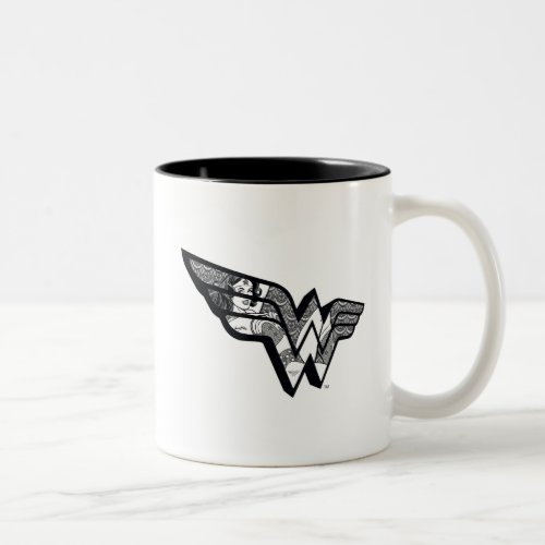 Wonder Woman Sitting In Angled Lace Logo Two_Tone Coffee Mug