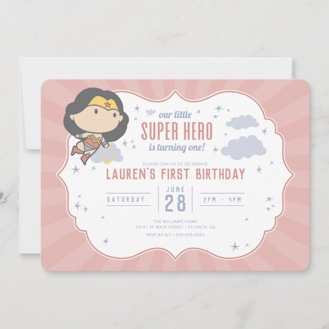 Wonder Woman | Super Hero First Birthday Invitation (Front)