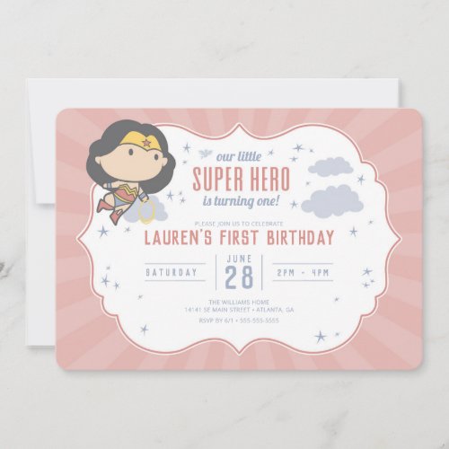 Wonder Woman  Super Hero First Birthday Invitation