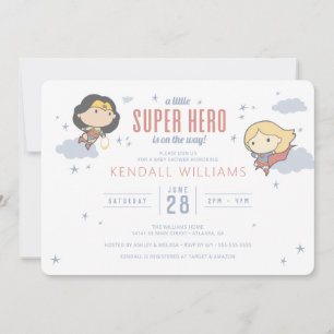 Wonder Woman & Supergirl Super Hero Baby Shower Invitation