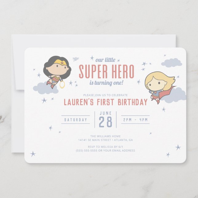 Wonder Woman & Supergirl | Super Hero Birthday Invitation (Front)
