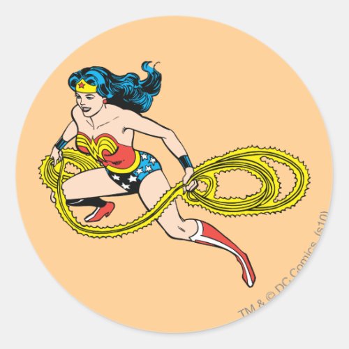 Wonder Woman Swinging Lasso Left Classic Round Sticker