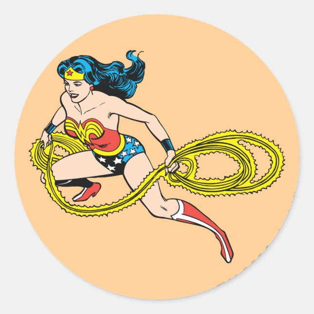 Wonder Woman Swinging Lasso Left Classic Round Sticker (Front)