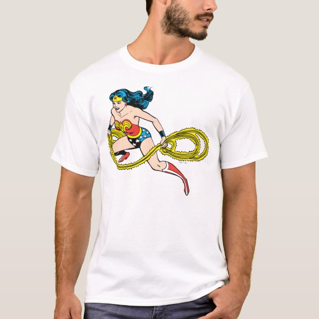 Wonder Woman Swinging Lasso Left T-Shirt (Front)