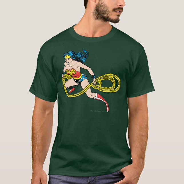 Wonder Woman Swinging Lasso Left T-Shirt (Front)