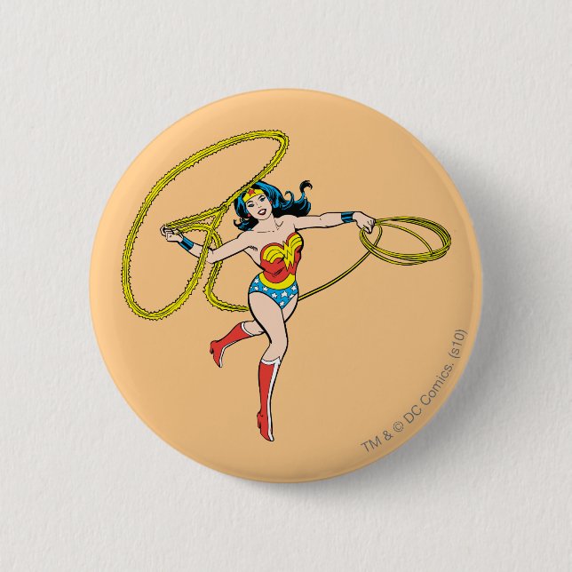 Wonder Woman Swinging Lasso Pinback Button (Front)