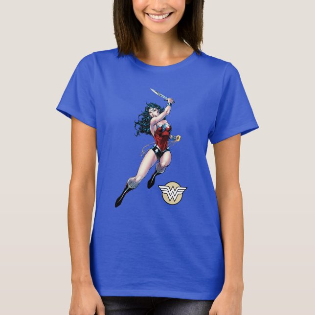 Wonder Woman Swinging Sword T-Shirt (Front)