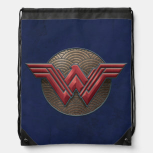 Wonder Woman Symbol Over Concentric Circles Drawstring Bag