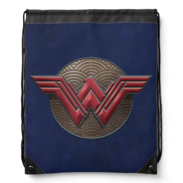 Wonder Woman Symbol Over Concentric Circles Drawstring Bag