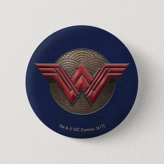 Wonder Woman Symbol Over Concentric Circles Pinback Button (Front)