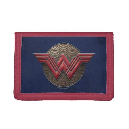 Wonder Woman Symbol Over Concentric Circles Trifold Wallet