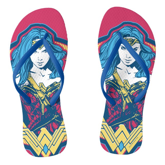 Wonder Woman Tri-Color Graphic Flip Flops (Footbed)