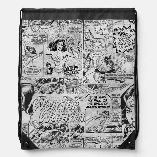 Wonder Woman Vintage Comic Pattern Drawstring Bag (Front)