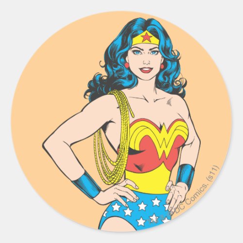 Wonder Woman  Vintage Pose with Lasso Classic Round Sticker