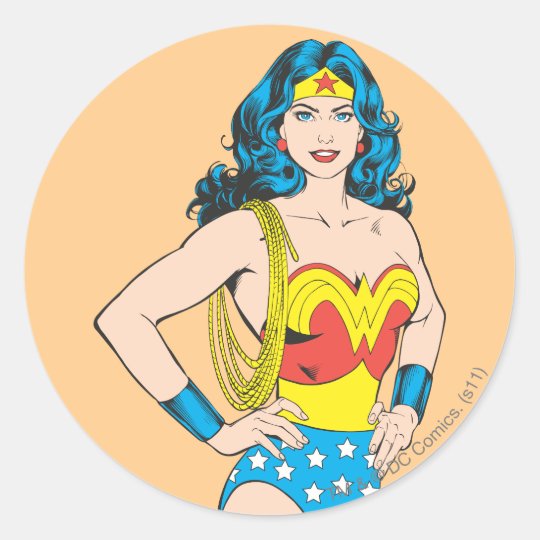 Wonder Woman Vintage Pose With Lasso Classic Round Sticker Zazzle Com