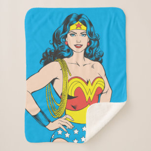 Wonder Woman Vintage Pose with Lasso Sherpa Blanket