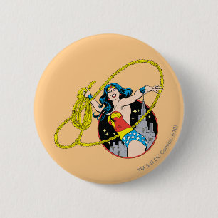 Wonder Woman with City Background Pinback Button