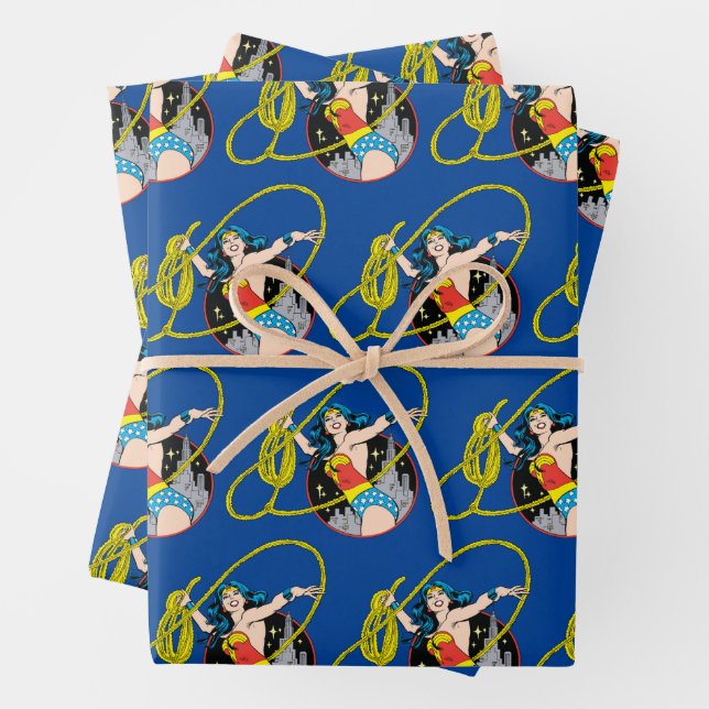 Wonder Woman with City Background Wrapping Paper Sheets (In situ)