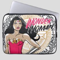 Wonder Woman With Greek Tribal Emblem Laptop Sleeve