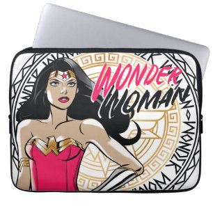 Wonder Woman With Greek Tribal Emblem Laptop Sleeve