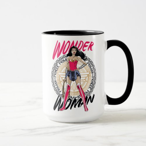 Wonder Woman With Greek Tribal Emblem Mug