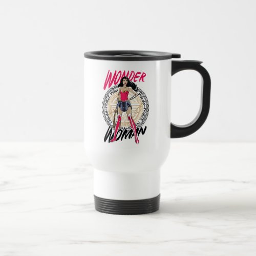 Wonder Woman With Greek Tribal Emblem Travel Mug