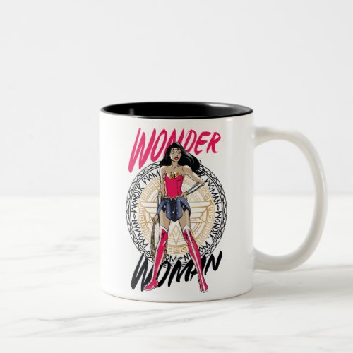 Wonder Woman With Greek Tribal Emblem Two_Tone Coffee Mug