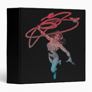 Wonder Woman With Lasso Red Blue Gradient Line Art 3 Ring Binder