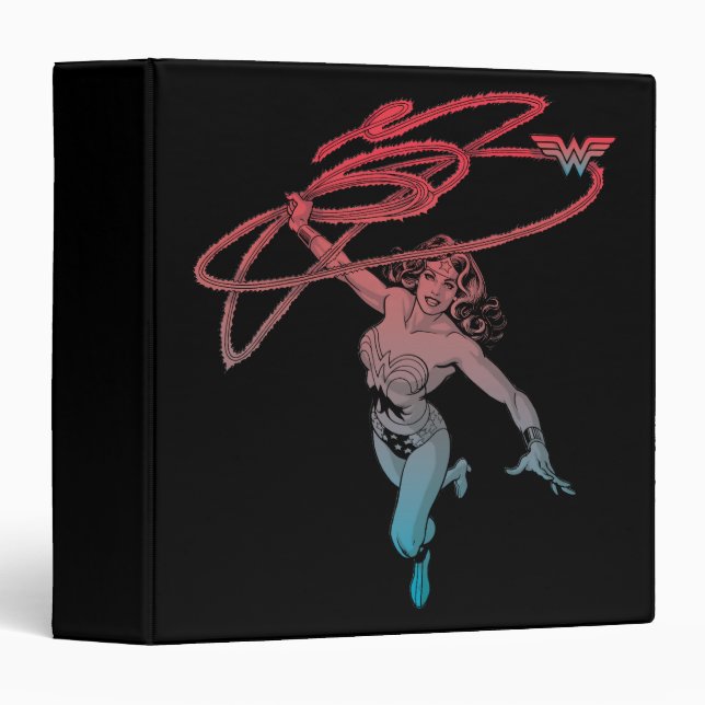 Wonder Woman With Lasso Red Blue Gradient Line Art 3 Ring Binder (Front/Spine)