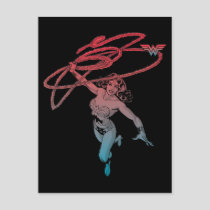 Wonder Woman With Lasso Red Blue Gradient Line Art Postcard