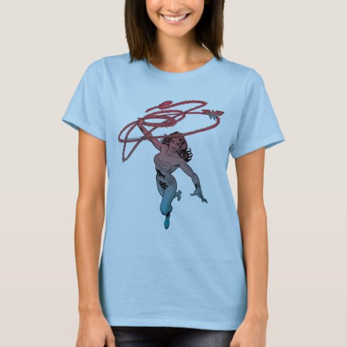 Wonder Woman With Lasso Red Blue Gradient Line Art T_Shirt