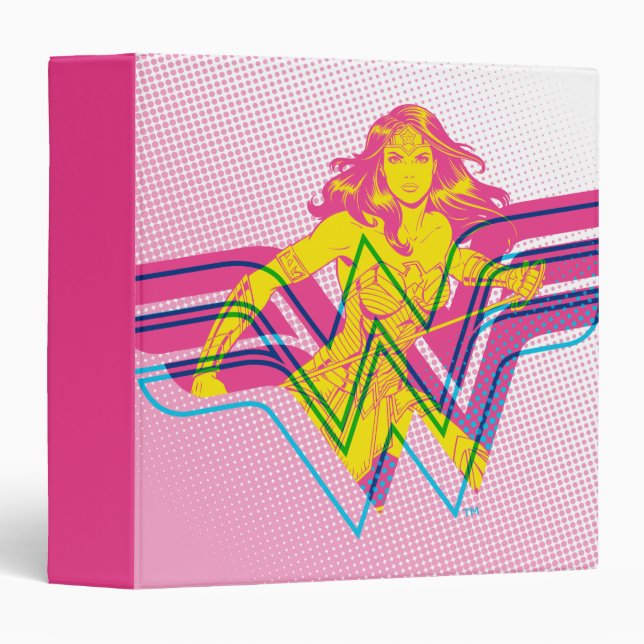 Wonder Woman Yellow-Pink Comic Art Logo 3 Ring Binder (Front/Spine)