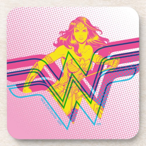 Wonder Woman Yellow_Pink Comic Art Logo Beverage Coaster
