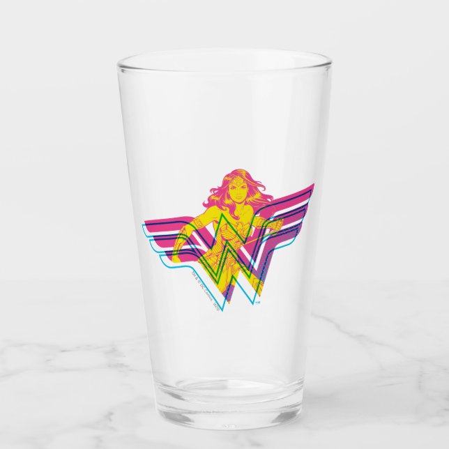 Wonder Woman Yellow-Pink Comic Art Logo Glass (Front)