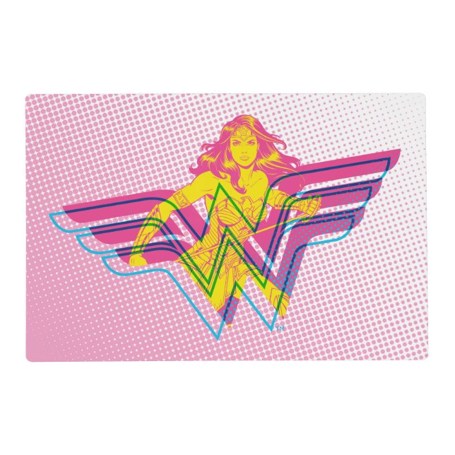 Wonder Woman Yellow-Pink Comic Art Logo Placemat (Front)
