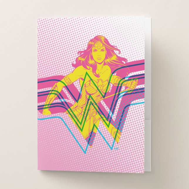 Wonder Woman Yellow-Pink Comic Art Logo Pocket Folder (Front)