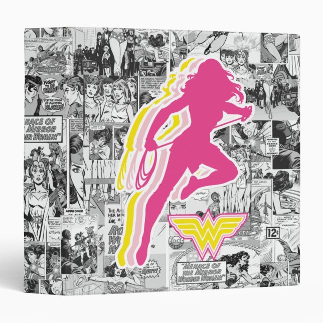 Wonder Woman Yellow-Pink Layered Silhouette 3 Ring Binder (Front/Spine)