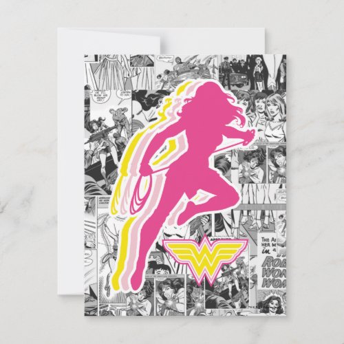 Wonder Woman Yellow_Pink Layered Silhouette Note Card
