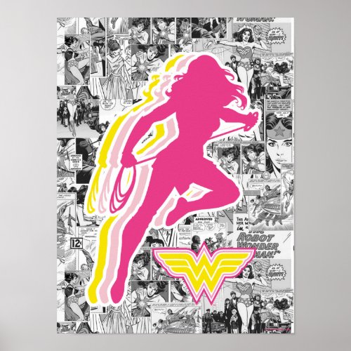 Wonder Woman Yellow_Pink Layered Silhouette Poster