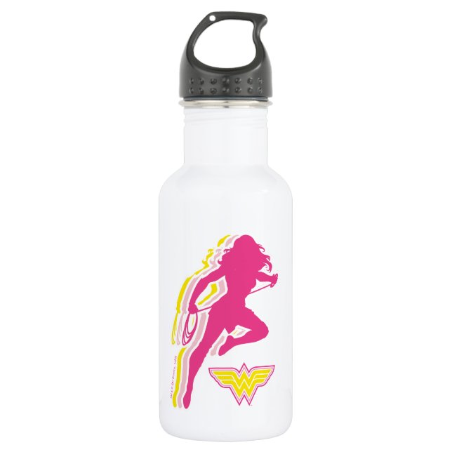 Wonder Woman Yellow-Pink Layered Silhouette Stainless Steel Water Bottle (Front)