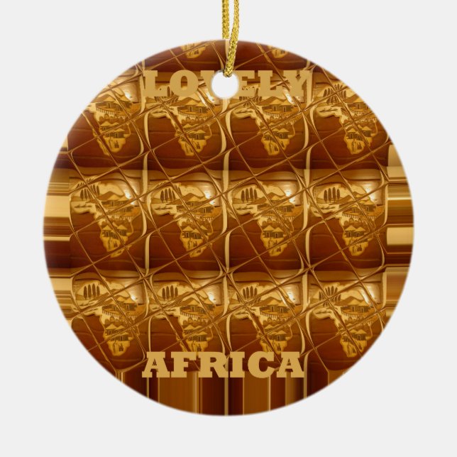 Wonderful African Map Print Golden Design Ceramic Ornament (Front)