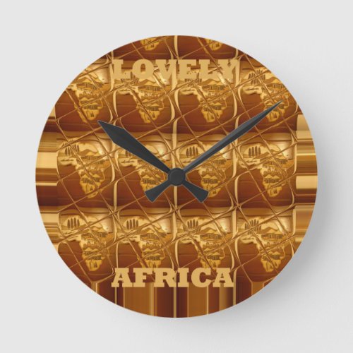 Wonderful African Map Print Golden Design Round Clock