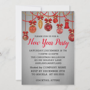 Wonderful, Amazing Red Balls New Year Invitation