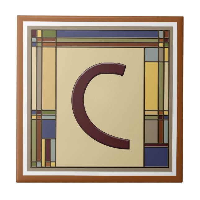 Wonderful Arts & Crafts Geometric Initial C Ceramic Tile (Front)